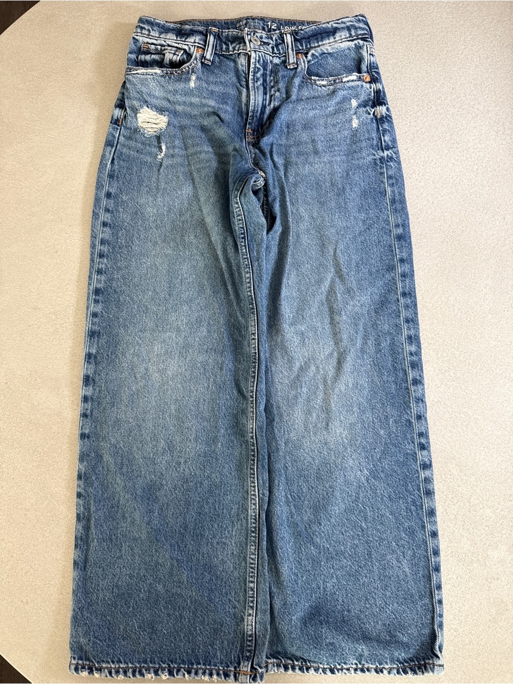 GAP Distressed Wide-Leg Jeans in Medium Blue